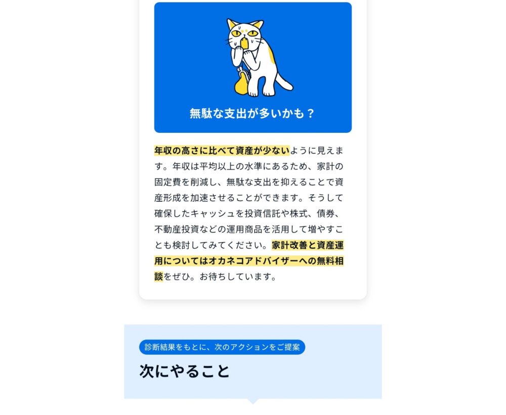 オカネコ 家計診断結果 カンタン